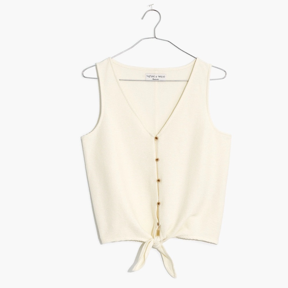 Madewell Texture & Thread Button Front Tie Tank Top Size XL Marlow White